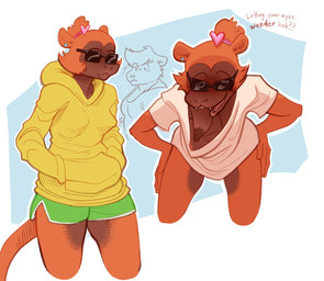 anthro blush bottomless breasts clothed clothing female flirting flirting_with_viewer leaning leaning_forward looking_at_viewer nipple_outline nipples no_bra pointy_breasts presenting presenting_breasts simple_background solo tail text kaboozey razz_(kaboozey) haplorhine mammal monkey primate english_text hi_res