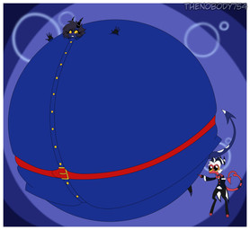 belly belly_expansion belt big_belly black_bottomwear black_clothing black_eyebrows black_eyes black_fingerless_gloves black_gloves black_hair black_handwear black_horn black_pants black_shirt black_topwear blue_background blue_body blue_bottomwear blue_clothing blue_pants blue_shirt blue_tail blue_topwear blueberry_inflation body_inflation border bottomwear button_(fastener) clothing cosplay crossover_cosplay duo expansion eyebrows eyelashes female fingerless_gloves gloves hair handwear horn huge_belly hyper hyper_belly hyper_inflation immobile inflation male markings mole_(marking) not_furry pants poking red_belt red_body red_tail romantic romantic_couple round_body shirt simple_background spade_tail spherical_inflation striped_horn stripes sunken_limbs swollen_cheeks tail teeth text tight_clothing topwear white_border white_hair white_horn yellow_sclera thenobody754 hellaverse helluva_boss willy_wonka_and_the_chocolate_factory millie_(helluva_boss) moxxie_(helluva_boss) demon humanoid imp 2026 absurd_res artist_name colored crossover digital_media_(artwork) flat_colors hi_res