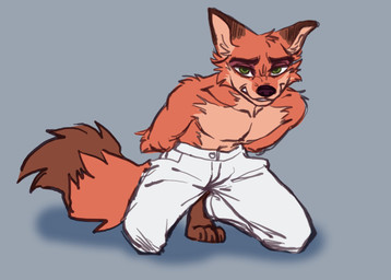 accessory anthro bottomwear bound clothed clothing cuff_(restraint) fur handcuffed handcuffs hands_behind_back hands_tied hands_tied_behind_back looking_at_viewer male metal_cuffs necktie pants restraints simple_background solo tail text topless topless_anthro topless_male jolyn_foxxo disney zootopia nick_wilde canid canine fox mammal red_fox true_fox digital_media_(artwork) hi_res redraw