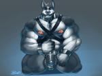 abs anthro bdsm belly biceps big_biceps big_muscles biped black_nose blue_eyes bondage bondage_gear bound bracelet clenched_teeth clothed clothing collar front_view fur grey_body grey_fur harness huge_muscles hyper hyper_muscles jewelry kneeling lock looking_at_viewer male manly mature_anthro mature_male muscular muscular_anthro muscular_male nipples one_eye_closed padlocked_collar pecs relaxing simple_background smile solo spread_legs spreading teeth topless underwear vein white_body white_fur cursedmarked baeo canid canine canis domestic_dog mammal