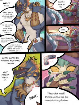 anthro armor beak blue_body blush bodily_fluids book bottomwear clothing crown dialogue duo erection erection_under_clothing eyelashes fangs feathers femboy fingerless_gloves flirting flustered gauntlets gem genital_fluids genitals gloves gold_(metal) handwear hat headgear headwear humanoid_genitalia humanoid_penis inside jewelry light loincloth male male/male moon necklace obscured_face penis plant precum requesting scarf scroll sex_request shocked shorts size_difference speech_bubble study sunlight teeth text thought_bubble throbbing throbbing_penis topwear vest wings wizard_hat asderat mythology dinosaur dragon mythological_creature mythological_scalie prehistoric_species reptile saurischian scalie theropod comic english_text hi_res