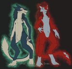 anthro belly blue_body blue_eyes blue_fur blue_hair duo female fur hair male naturally_censored nude pale_fur red_body red_fur scar simple_background tail white_belly white_body white_fur yellow_eyes frostwyrm102 eirdis_freymor torrad_freymor sergal digital_media_(artwork) hi_res