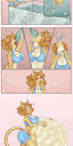 abdominal_bulge anthro anthro_on_feral anthro_pred belly belly_expansion bestiality big_breasts big_butt blush bodily_fluids breasts butt devoured devouring dripping drooling expansion female female_pred feral feral_prey hungry navel oral predator/prey saliva saliva_drip saliva_on_tongue saliva_string solo tail vore m0re4117 aquatic domestic_cat felid feline felis fish mammal absurd_res comic hi_res