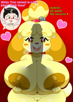 accessory anthro anthro_focus areola aroused bell belly big_areola big_breasts black_hair blonde_hair blush blush_stickers bodily_fluids breasts breath brown_areola brown_eyes brown_nipples buckteeth curvy_figure cutaway dialogue dipstick_tail drooling duo erection expression_cutaway female female_anthro female_focus front_view genitals good_girl hair hair_accessory hair_bun hair_tie happy heart_after_text heart_eyes heart_symbol holding_breast huge_breasts huge_hips human_on_anthro imminent_sex interspecies jingle_bell light_body light_skin male male/female male_human markings narrowed_eyes navel nipples no_sclera nude open_mouth open_smile penis_shadow porn_dialogue praise_kink red_background reward saliva shortstack shortstack_female simple_background slightly_chubby slightly_chubby_anthro slightly_chubby_female smile tail tail_markings tail_motion tailwag talking_to_another talking_to_partner teeth text thick_thighs vulva wide_hips yellow_body edchowder97 animal_crossing nintendo isabelle_(animal_crossing) villager_(animal_crossing) canid canine canis domestic_dog human mammal shih_tzu toy_dog 2025 character_name digital_drawing_(artwork) digital_media_(artwork) english_text half-length_portrait hi_res portrait