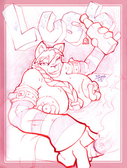 anthro arms_bent bath big_breasts breasts cigar copyright_symbol extruded_text female huge_breasts leaning_on_edge nipple_piercing nipples nude partially_submerged piercing smoking solo symbol text water bonk lush_(bonk) felid feline mammal graphite_(artwork) traditional_media_(artwork)