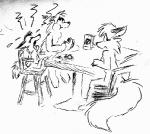 anthro baby baby_furniture bodily_fluids chair crying dish eating eyes_closed female fluffy fluffy_tail food furniture group high_chair looking_at_viewer looking_up male nude simple_background sitting table tail tears white_background young fuzzy_(artist) canid canine fox mammal 2007 black_and_white line_art monochrome sketch traditional_media_(artwork)