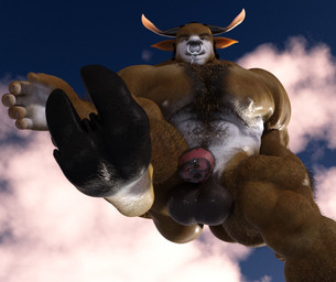 2_toes 5_fingers animal_genitalia animal_penis anthro balls big_penis body_hair chest_hair equine_genitalia equine_penis facial_piercing feet fingers foot_fetish fur genitals hairy hooves horn huge_penis humanoid_genitalia humanoid_hands humanoid_penis hyper hyper_genitalia hyper_penis macro male muscular muscular_anthro muscular_male muscular_thighs nose_piercing nose_ring nude penis piercing ring_piercing soles solo toes robbyj88 tendirmuldir bovid bovine mammal 3d_(artwork) digital_media_(artwork)