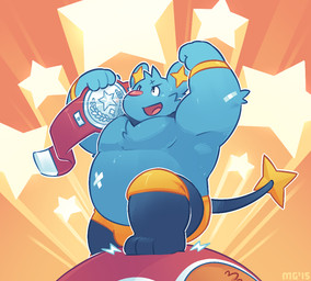 anthro anthrofied belly blue_body clothing duo humanoid_hands male musclegut muscular overweight overweight_male solo_focus underwear wrestler greenendorf nintendo pokemon generation_4_pokemon pokemon_(species) shinx 2015
