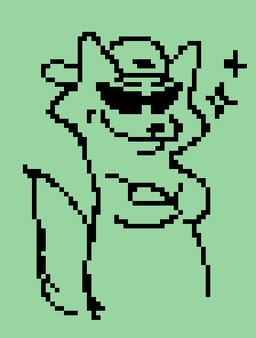 ambiguous_gender anthro backwards_baseball_cap backwards_hat baseball_cap black_and_green clothing crossed_arms eyebrows eyewear green_background hat headgear headwear pointy_ears prick_ears semi-anthro simple_background smile snout solo sparkles sunglasses tail caplog clairvoire undertale undertale_(series) radiation_fox_(undertale) canid canine fox mammal 2013 concept_art digital_media_(artwork) monochrome pixel_(artwork) sketch upscale
