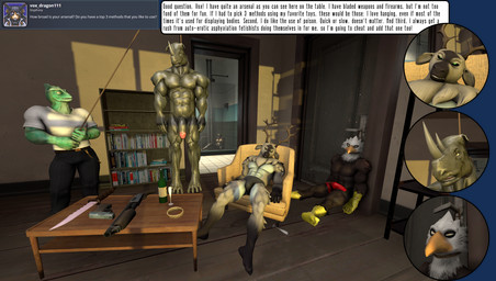 4_toes 5_toes abs anthro antlers areola asphyxiation background_death barefoot beak belt black_sclera book brown_body brown_feathers bulge clothed clothed/nude clothed_anthro clothed_male clothing death feathers feet female female_death fur genitals green_body green_scales grey_body grey_skin group gun handgun hanged horn humanoid_feet humanoid_genitalia humanoid_penis male male_death melee_weapon multiple_deaths nipples noose nude nude_anthro nude_female nude_male pecs penis pistol plantigrade ranged_weapon rope scales shotgun sitting soles standing sword tan_body tan_fur text toes topless topless_anthro topless_male weapon wine_bottle judas_graves accipitrid accipitriform avian bird chameleon crocodile crocodilian deer eagle lizard mammal new_world_deer reindeer reptile rhinoceros scalie 3d_(artwork) digital_media_(artwork) english_text hi_res story story_in_description