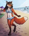 anthro beach breasts brown_hair clothed clothing day detailed_background ear_piercing facial_piercing female fur gauged_ear group hair industrial_piercing lip_piercing midriff navel orange_body orange_eyes orange_fur outside piercing sand seaside shoreline sky smile snakebite_piercing solo_focus trio water white_body white_fur neotheta canid canine fox mammal 2012 4:5 digital_media_(artwork) hi_res