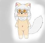 anthro blush chibi clothing eyewear female genitals glasses hair navel nude pussy solo white_hair young young_anthro sirbrownbear millie_(sirbrownbear) canid canine canis domestic_cat domestic_dog felid feline felis mammal hi_res