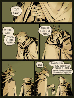 anthro antlers cloak clothed clothed_anthro clothed_male clothing dialogue duo fully_clothed fully_clothed_anthro fully_clothed_male holding_lantern holding_object horn jewelry lamp lantern male male_anthro necklace speech_bubble text aveloka cult_of_the_lamb massive_monster_(studio) cerva_(aveloka) yellow_cat_(cult_of_the_lamb) deer domestic_cat felid feline felis mammal 2025 absurd_res comic digital_drawing_(artwork) digital_media_(artwork) english_text hi_res