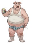 anthro belly big_belly blush bulge clothing humanoid_hands kemono male overweight overweight_male shirt solo topwear underwear amamiya domestic_pig mammal suid suina sus_(pig) 2023