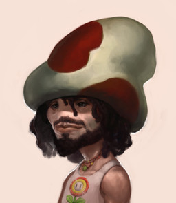 beard blue_eyes brown_hair clothing dreadlocks facial_hair fire_flower flower fungus hair hat head_gear headgear headwear jewelry long_hair male mushroom mustache necklace not_furry plant shirt solo tank_top topwear robotpencil mario_bros nintendo elemental_creature elemental_humanoid fungi_fauna fungi_humanoid humanoid toad_(mario) grandfathered_content