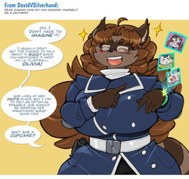 anthro blue_clothing blush brown_hair clothing dialogue eyewear female glasses hair simple_background speech_bubble text yellow_background chalo las_lindas sammy_(chalo) mammal procyonid raccoon english_text