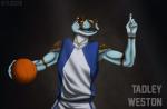 5_fingers action_pose anthro athletic athletic_anthro athletic_male ball basketball_(ball) basketball_uniform biped black_background blue_body blue_skin blue_tongue brown_body brown_markings brown_skin brown_spots clothed clothing collarbone countershade_hands countershade_torso countershading eye_markings facial_markings fingers front_view frown gesture hand_gesture head_markings holding_ball holding_object light male markings multicolored_body multicolored_skin open_frown open_mouth orange_eyes pointing pose shadow simple_background solo sportswear spots spotted_body spotted_skin standing tan_body tan_skin text tongue uniform white_body white_countershading white_skin white_spots wyldelyn fba tadley_weston amazon_milk_frog amphibian frog tree_frog 2016 character_name digital_drawing_(artwork) digital_media_(artwork) english_text half-length_portrait lighting portrait