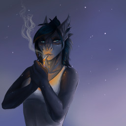 4_horns 5_fingers anthro blue_body blue_eyes blue_hair blue_scales clothed clothing cosmic_background fingers front_view hair half-closed_eyes holding_lighter holding_object horn lighter looking_at_viewer male multi_horn narrowed_eyes ridged_horn scales shirt simple_background smoke smoking snout snout_from_the_front solo star starry_background tank_top topwear white_clothing white_shirt white_tank_top white_topwear jadedragoness european_mythology mythology itasa_(jadedragoness) dragon mythological_creature mythological_scalie scalie western_dragon wingless_dragon 1:1 2017 digital_media_(artwork) digital_painting_(artwork) half-length_portrait painting_(artwork) portrait