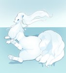 blue_eyes butt feral fur hair lying mouth_closed on_side pawpads simple_background solo tail white_body white_fur white_hair white_tail abyss_creature_(artist) nintendo pokemon alolan_form alolan_ninetales generation_7_pokemon pokemon_(species) regional_form_(pokemon) 2024 digital_drawing_(artwork) digital_media_(artwork) full-length_portrait hi_res portrait