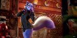 accessory anthro black_clothing black_jacket black_topwear bottomless bottomless_anthro bottomless_female clothed clothing detailed_fur electronics female fur hair_accessory hair_ribbon headphones headphones_around_neck jacket open_mouth purple_body purple_eyes purple_fur ribbons solo standing text topwear zorryn aggretsuko sanrio shikabane_(aggretsuko) mammal mephitid skunk 2:1 3d_(artwork) artist_name detailed digital_media_(artwork) hi_res