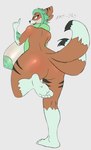 anthro areola big_breasts breasts butt feet female green_areola green_hair green_nipples hair huge_breasts humanoid_feet looking_back multi_tail nipples plantigrade smile solo tail wide_hips artply nintendo pokemon floatzel generation_4_pokemon pokemon_(species) absurd_res hi_res