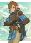 blonde_hair clothing hair humanoid_pointy_ears light_body light_skin looking_at_viewer male not_furry pointy_ears solo text ivy_draws nintendo tears_of_the_kingdom the_legend_of_zelda link humanoid hylian english_text hi_res signature