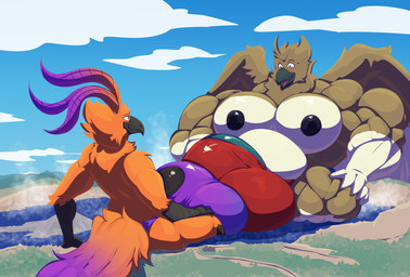 anthro balls big_balls big_bulge big_muscles big_pecs big_penis bulge crater_lake duo feathered_crest feathers frottage genitals head_crest hot_spring huge_balls huge_bulge huge_pecs huge_penis hyper hyper_balls hyper_bulge hyper_genitalia hyper_penis macro male male/male musclegut muscular pecs penile penis penises_touching sex steam volcano water bobert european_mythology greek_mythology mythology azen blitz_(its_blitz) accipitrid accipitriform avian bird buteo chickenhawk mythological_avian mythological_bird mythological_creature mythological_firebird phoenix red-tailed_hawk absurd_res hi_res