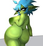 areola big_breasts big_butt blue_hair breasts butt female green_areola green_body green_nipples green_skin hair huge_butt looking_back nipples not_furry nude nude_female nude_humanoid short_stack solo twistingtoxic charli_(twistingtoxic) goblin humanoid hi_res