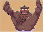 anthro balls belly blush bodily_fluids brown_body brown_fur cute_fangs erection fangs fur genitals humanoid_genitalia humanoid_hands humanoid_penis kemono male moobs nipples overweight overweight_anthro overweight_male penis pubes simple_background solo sweat teeth oogamikennta third-party_edit bear mammal 2016 4:3 censor_removal_edit pillarbox