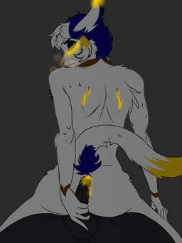 anthro balls black_body blue_hair blush butt duo erection faceless_character faceless_male fur genitals glans glowing_blush grey_background hair holding_another's_penis humanoid_genitalia humanoid_penis looking_at_genitalia looking_at_penis looking_back male male/male multicolored_hair penis simple_background straddling white_body white_fur yellow_blush yellow_glans medic_rondills alien dutch_angel_dragon felid feline hare lagomorph leporid mammal digital_media_(artwork) hi_res