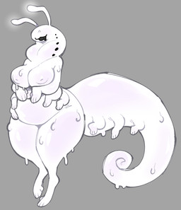 6_arms antennae_(anatomy) anthro belly breasts dewlap_(anatomy) eyeless female grey_background multi_arm multi_limb nipples nude nude_anthro nude_female purple_body simple_background slime solo standing thick_thighs white_body wide_hips btascandalist gastropod mollusk slug hi_res