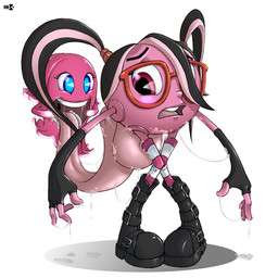 blue_eyes clothing duo eyewear female female/female fingerless_gloves glasses gloves handwear long_tongue not_furry pigtails purple_eyes tongue hellahellastyle bandai_namco pac-man_(series) pac-man_and_the_ghostly_adventures cylindria pinky_(pac-man) ghost pac-worlder spirit waddling_head 1:1