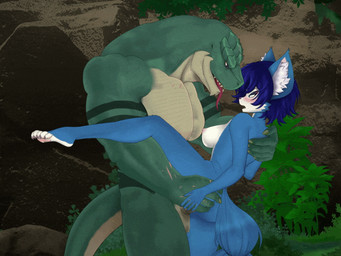 anthro balls big_penis blue_body blue_fur blue_hair blush breasts butt duo erection feet female female_penetrated fur genitals green_body hair male male/female male_penetrating male_penetrating_female muscular nipples nude open_mouth outside pawpads penetration penis raised_leg sex standing standing_sex tail tongue tongue_out vaginal vaginal_penetration white_body kuja legend_of_krystal lok_rebirth nintendo star_fox kantir krystal_(star_fox) canid canine fox lizard mammal reptile scalie sharpclaw_(star_fox) 4:3 animated