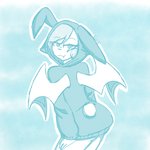 anthro blue_background blue_body blue_fur bunny_costume butt clothing costume fake_ears fake_rabbit_ears femboy fur hair hoodie looking_at_viewer male scut_tail short_hair short_tail simple_background solo tail topwear wings crazy_guy_(artist) terry_bat bat mammal 1:1 blue_and_white monochrome