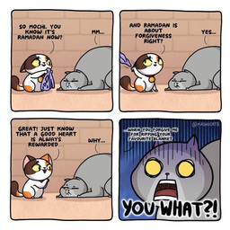 bedding blanket dialogue duo feral male male_feral nervous nervous_smile open_mouth overweight overweight_feral overweight_male tail text kashicats ramadan cali_(kashicats) mochi_(kashicats) domestic_cat felid feline felis mammal 1:1 comic digital_media_(artwork) english_text