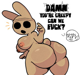 anthro asking asking_another big_breasts big_butt breasts butt dialogue disembodied_head duo female huge_butt looking_back male nipples nude nude_anthro nude_female profanity question_mark requesting sex_request simple_background solo_focus tail text white_background lewdewott animal_crossing nintendo coco_(animal_crossing) villager_(animal_crossing) gyroid human lagomorph leporid mammal rabbit english_text hi_res
