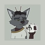 anthro container cup female hair logo mandalorian_insignia messy_fur messy_hair mug simple_background solo tired kodigozoot star_wars canid canine fox mammal 1:1 2022 animated hi_res short_playtime