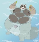 2020 anthro balls belly big_balls big_penis canid canine captainjusticevirtsuoso genitals hi_res huge_balls huge_penis humanoid_hands hyper hyper_balls hyper_genitalia hyper_penis justicecaptainv leaf male mammal moobs nipples obese obese_anthro obese_male one_eye_closed overweight overweight_anthro overweight_male penis raccoon_dog solo tanuki water wink
