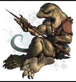 anthro armor barefoot black_bars claws feet foot_focus gouged_out_eye male melee_weapon muscular polearm soles solo spear tail toes weapon kredri lizard monitor_lizard reptile scalie hi_res letterbox