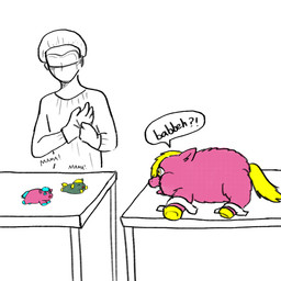 ambiguous_feral ambiguous_gender ambiguous_human blue_hooves blue_tail bound clothed clothed_human clothing dialogue eyewear feral fully_clothed fully_clothed_human fur furniture goggles green_body green_fur group happy hooves mask medical_instrument neonate pink_body pink_fur scientific_instrument side_view smile surgical_gown surgical_hat surgical_mask surprised table tail text yellow_hooves yellow_tail young young_ambiguous young_feral yellowcottoncandy030 fluffy_pony fluffy_pony_(species) human mammal 1:1 2025 broken_english english_text hi_res partially_colored