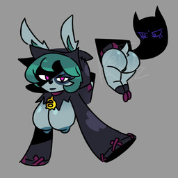 animal_ears areola big_breasts big_butt black_clothing black_hoodie black_nose black_topwear blue_areola blue_nipples bottomless breasts butt clothed clothing female front_view fur green_hair grey_background grey_body grey_fur hair hoodie long_sleeves looking_at_viewer nipples purple_eyes rear_view short_hair simple_background solo stuck thick_thighs topwear wide_hips artzkeith league_of_legends riot_games tencent vex_(lol) humanoid yordle 1:1 hi_res