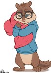 anthro blue_eyes bodily_fluids brown_body brown_fur clothing daww eyewear fluffy fluffy_tail frown fur glasses hoodie hug hugging_object hugging_pillow male on_model pillow sad semi-anthro simple_background solo tail tears text topwear white_background neko-me alvin_and_the_chipmunks alvin_and_the_chipmunks_(live-action) simon_seville chipmunk ground_squirrel mammal rodent sciurid 2022 digital_media_(artwork) hi_res signature