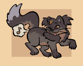 ambiguous_gender dipstick_tail fart fart_cloud feral fur hair markings musical_note musical_symbol nude one_eye_closed raised_tail simple_background solo symbol tail tail_markings tongue tongue_out wink kibblekritterz korwin hi_res