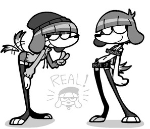 3_toes 4_fingers anthro beanie bedroom_eyes bent_over black_beanie black_clothing black_hat black_headwear black_nose black_toeless_stockings bottomwear censor_bar censored_breasts censored_genitalia censored_vulva clothing collar dipstick_tail exclamation_point feet female fingers fur gesture glistening_eyelids grey_bottomwear grey_clothing grey_ears grey_eyelids grey_hair grey_jacket grey_shorts grey_tail_tip grey_text grey_topwear hair hand_gesture hand_on_knee hand_on_leg hand_on_own_knee hand_on_own_leg hat headgear headwear highlights_(coloring) jacket leaning leaning_backward looking_aside markings multicolored_tail narrowed_eyes navel round_nose seductive shadow shorts simple_background slim smile solo standing tail tail_markings tail_motion tailwag teeth_showing toeless_legwear toeless_stockings toes topwear two_tone_tail v_sign white_background white_body white_fur white_tail thatkattyoinky fifi_(somemf) canid canine canis domestic_dog mammal poodle censored digital_media_(artwork) monochrome