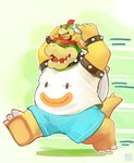 2020 absurd_res anthro armband belly blue_bottomwear blue_clothing blue_shorts blush bottomwear bowser bowser_jr. bracelet carrying_another claws clothed clothing collar duo eyes_closed father_(lore) father_and_child_(lore) father_and_son_(lore) hair hi_res humanoid_hands jewelry kemono koopa lates male mario_bros multicolored_body nintendo overweight overweight_male parent_(lore) parent_and_child_(lore) parent_and_son_(lore) red_hair scalie sharp_teeth shell shirt shorts son_(lore) spiked_armband spiked_bracelet spiked_collar spiked_shell spikes spikes_(anatomy) t-shirt teeth topwear white_clothing white_shirt white_topwear