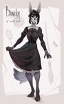 anthro black_clothing black_dress blue_eyes clothed clothing dress female hair looking_at_viewer solo topwear worn_clothing bonifasko bonika_(bonifasko) canid canine canis mammal wolf 2021 digital_media_(artwork) hi_res model_sheet