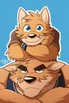 anthro black_nose blue_eyes clothed clothing countershading duo eyebrows fur male multicolored_body multicolored_fur smile tuft two_tone_body two_tone_fur takemoto_arashi otake takemoto canid canine canis domestic_dog mammal 2016 hi_res