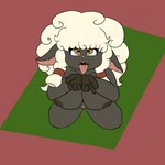 anthro black_body breasts cupped_hands curled_fur female fur genitals nipples solo tongue tongue_out white_body white_fur white_wool wool_(fur) nintendo pokemon bovid caprine generation_8_pokemon mammal pokemon_(species) wooloo 1:1 absurd_res hi_res