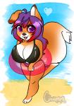 anthro beach big_breasts bikini biped breasts clothing detailed_background female heart_symbol inflatable looking_at_viewer on_one_leg outside pool_toy sand seaside sky smile solo standing swim_ring swimwear two-piece_swimsuit water cinnamama fyxe canid canine fox mammal