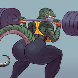 anthro barbell big_breasts big_butt bottomwear breasts butt clothed clothing exercise eyebrows female fingerless_gloves fully_clothed furgonomic_bottomwear furgonomics gloves handwear looking_at_viewer looking_back non-mammal_breasts pants shirt smile solo tank_top thick_thighs tight_clothing topwear weightlifting weights wide_hips workout yellow_eyes yoga_pants saidra dinosaur dromaeosaurid prehistoric_species reptile saurischian scalie theropod 1:1 2024 absurd_res hi_res